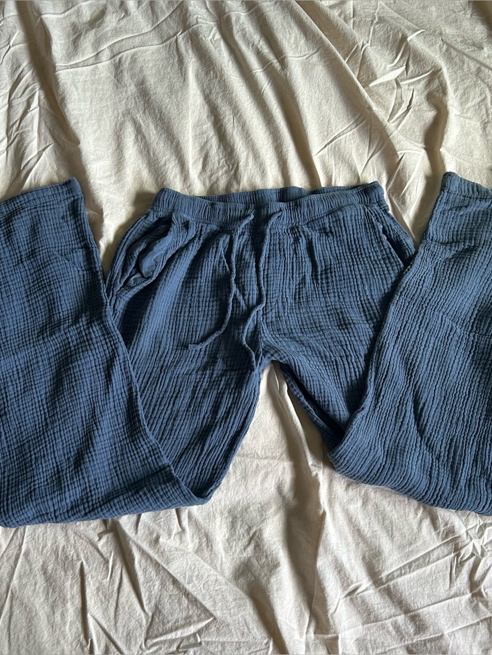 Pull & Bear Pacific Republic Blue Cotton Gauze Wide Leg Lounge Pants Size Small